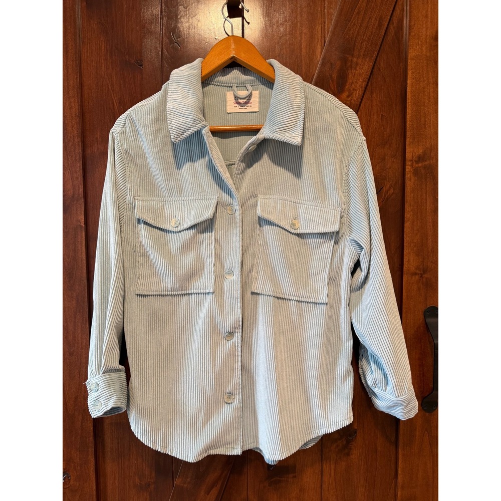 Ashley by 26 International Light Blue Corduroy Shacket Utility Jacket Womens